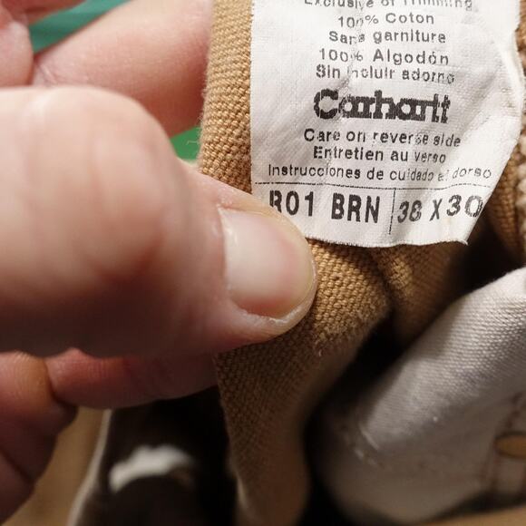 Carhartt Bib Overalls Mens 38x30 Brown Duck Double Knee Workwear Canvas R01 BRN - Picture 16 of 16